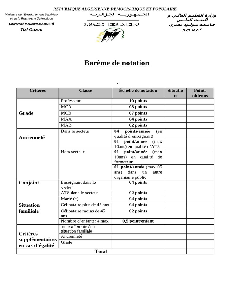 Barème de Notation pour Enseignants | PDF