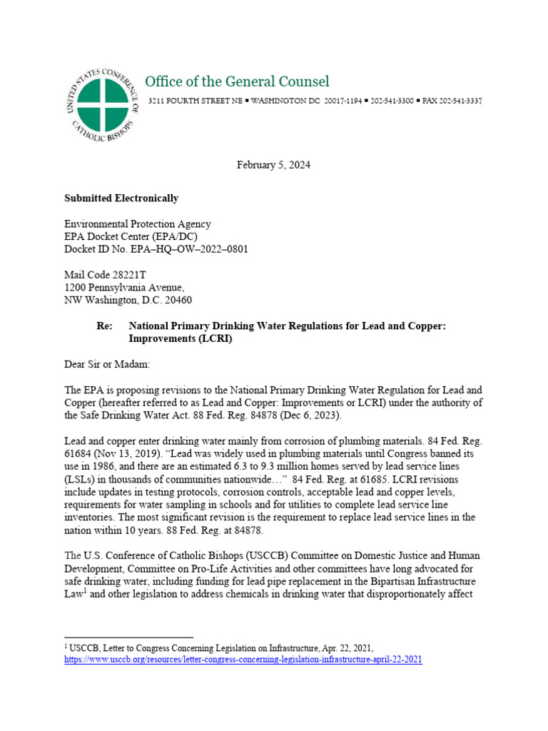 24-0205 USCCB EPA Lead Copper Rule FINAL | PDF | Drinking Water ...