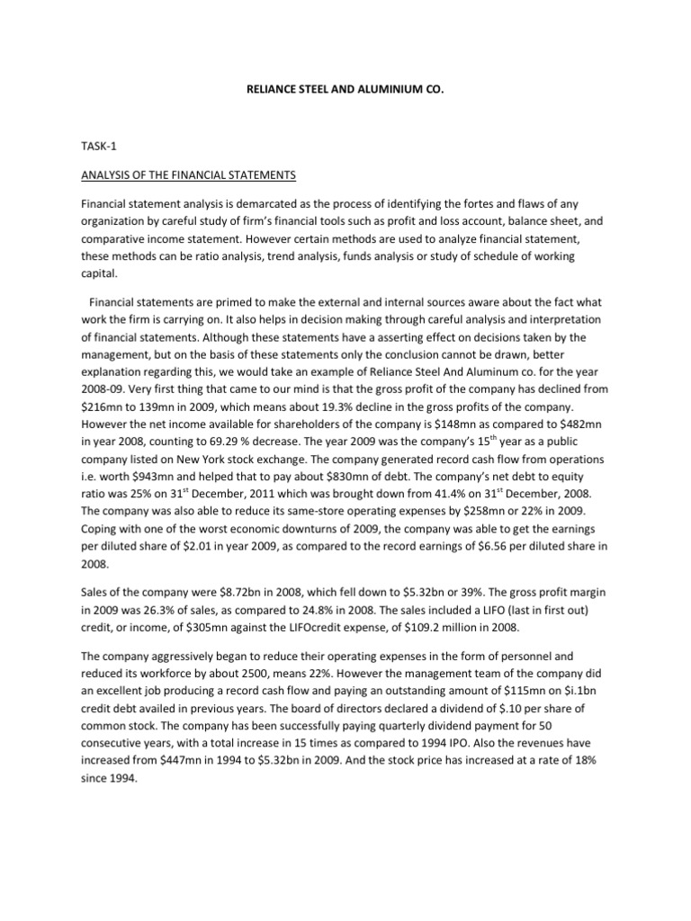 Financial Analysis of Reliance Steel and Aluminium Co. LTD PDF