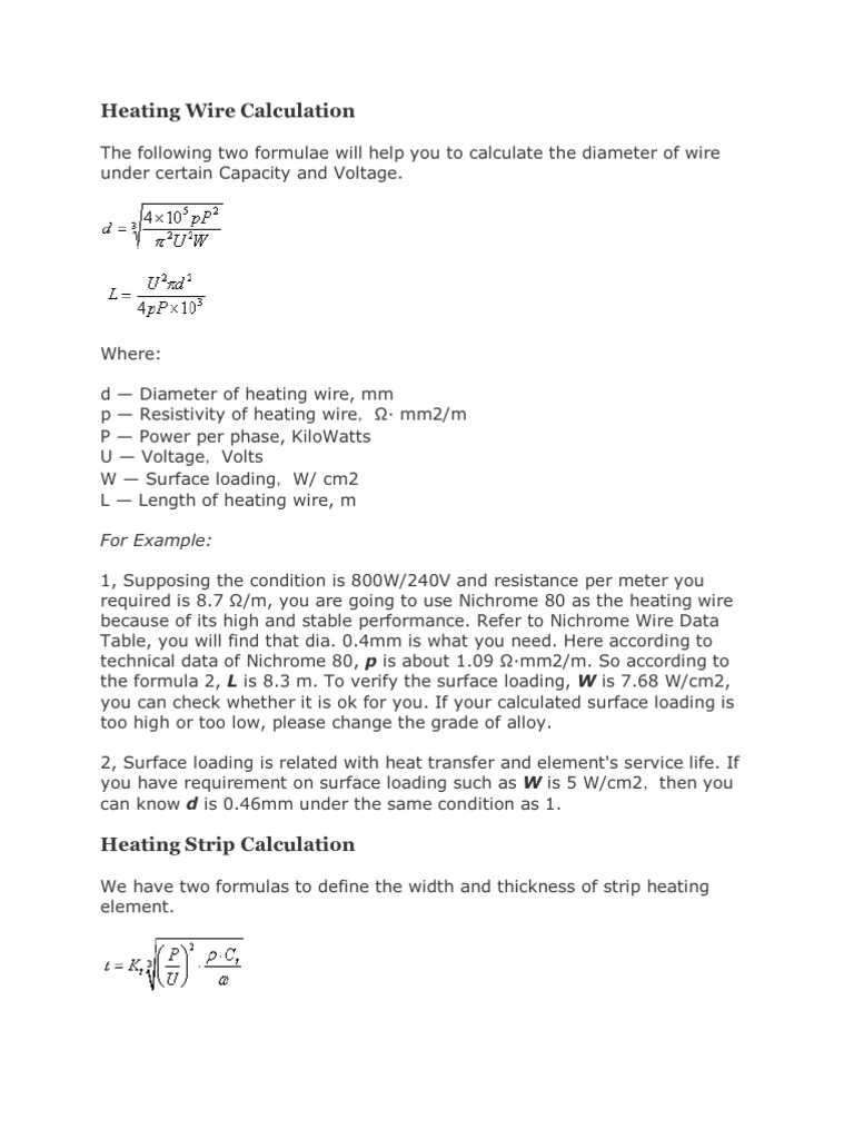 Heating wire calculation pdf