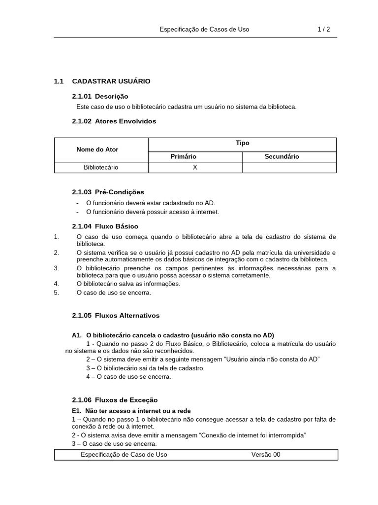 Cadastro de Usuário na Biblioteca | PDF | Diagrama de caso de uso ...