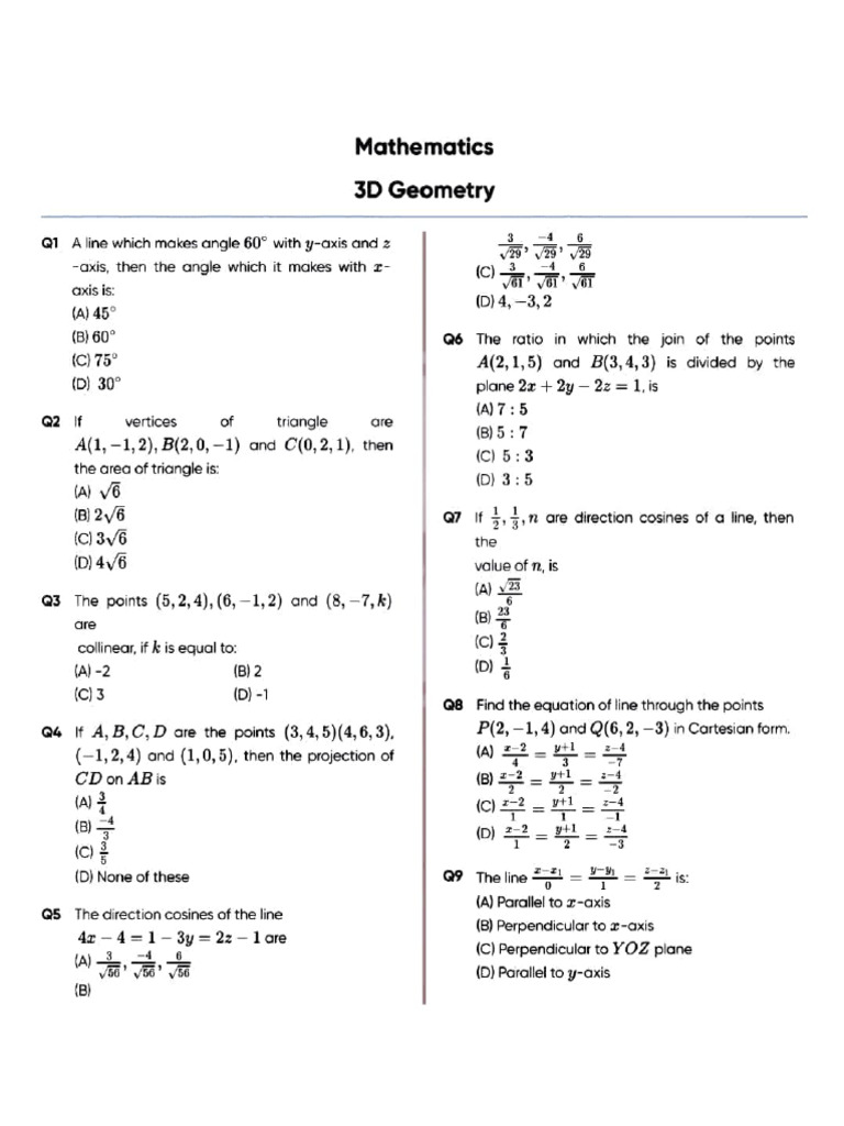 JEE 3D Geometry DPP-01 2 | PDF | Triangle | Euclidean Plane Geometry