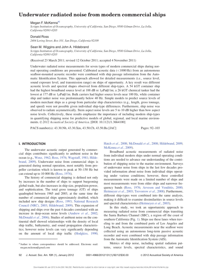 Underwater Noise from Modern Ships | PDF | Noise | Decibel