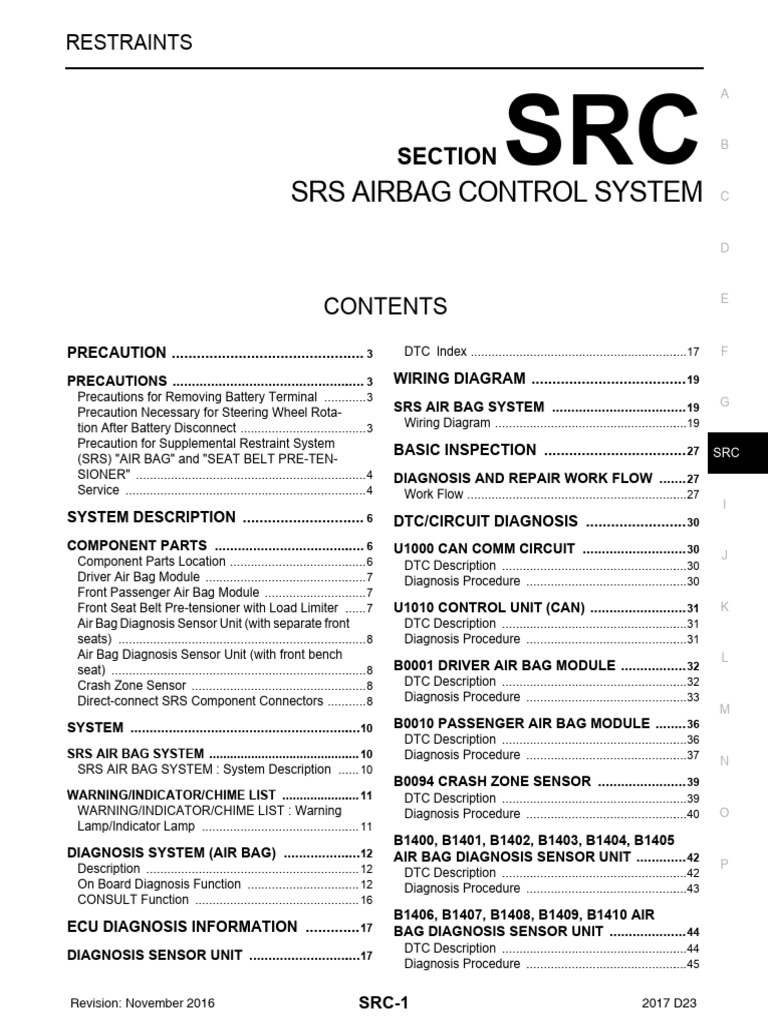 Nissan/Infiniti SRS DTC Guide | PDF | Airbag | Seat Belt