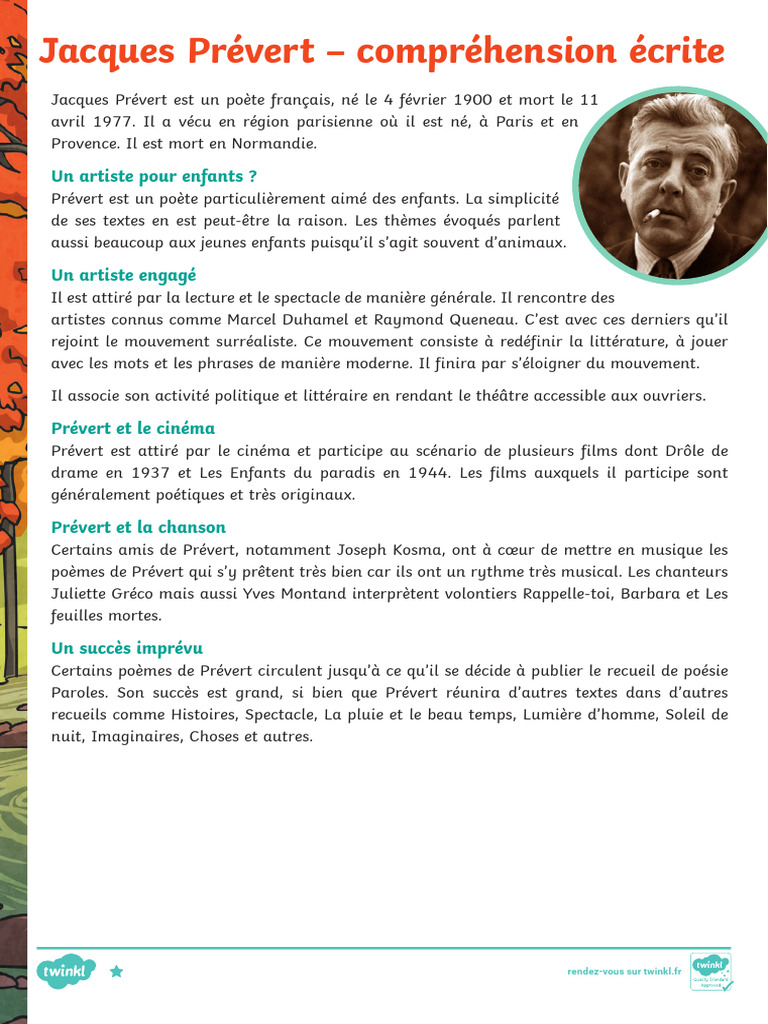 Jacques Prévert : Poète et Cinéaste | PDF | Poésie