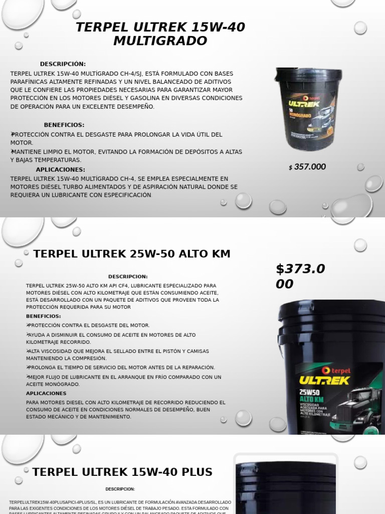 Aceites Terpel y Mobil para Motores | PDF | Lubricante | Motor diesel