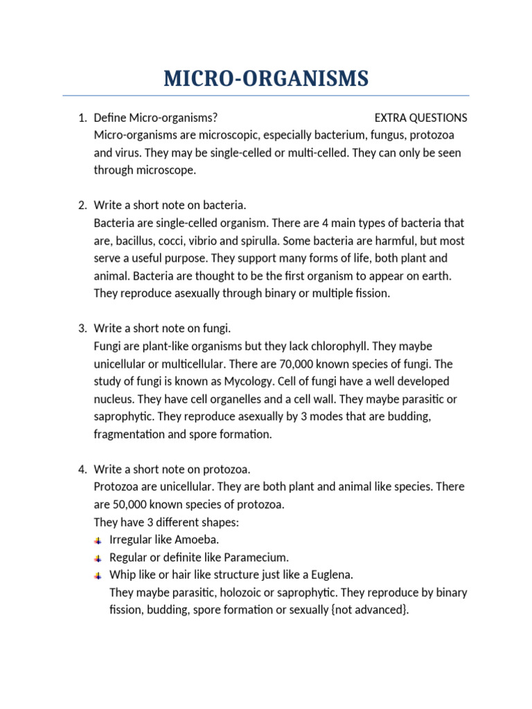 Understanding Micro-organisms: Types & Roles | PDF