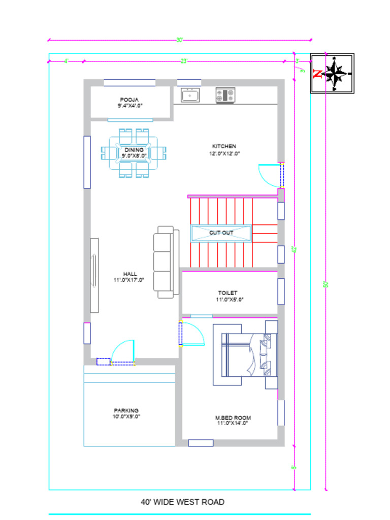 30x50 West Facing Duplex House Plan | PDF
