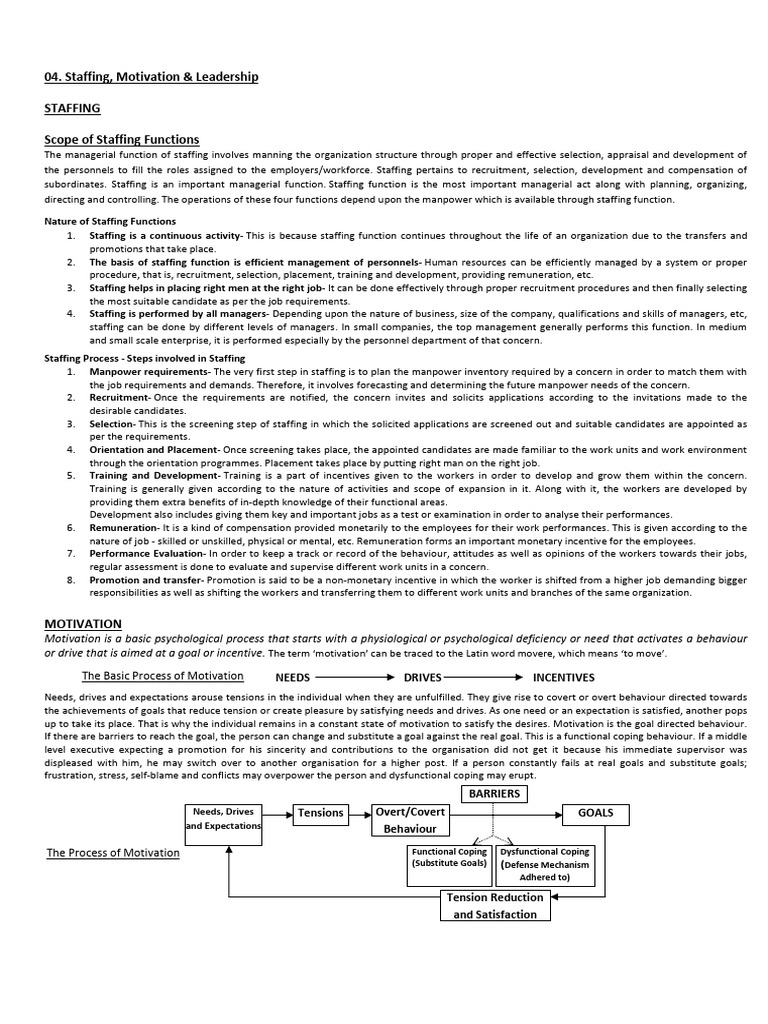 Staffing and Motivation in Management | PDF | Self Actualization ...