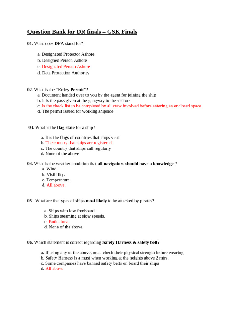 Ordinary Seaman Exam Question Bank | PDF | Anchor | Ships