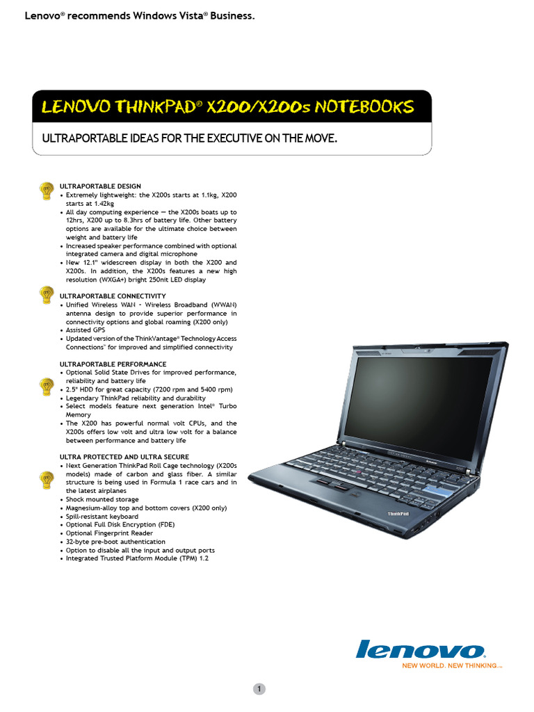 Thinkpad x200 7455 Productdatasheetbrochure | PDF | Laptop | Computer ...