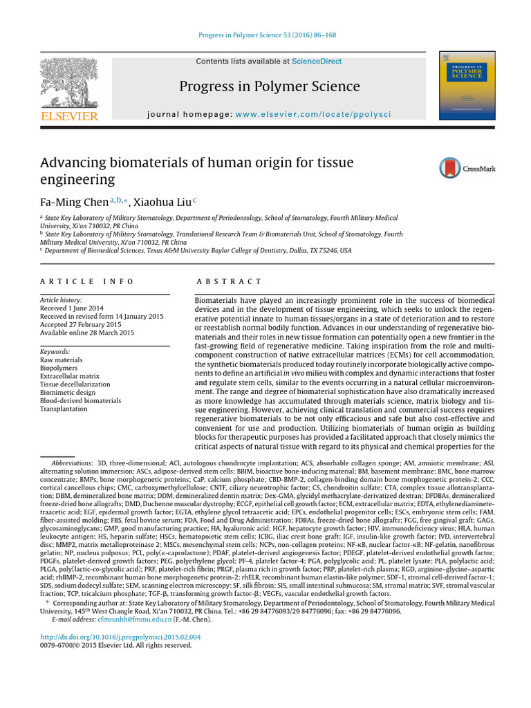 Human-Derived Biomaterials in Tissue Engineering | PDF | Tissue ...