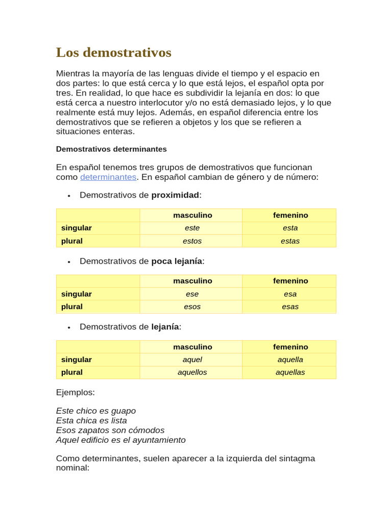 Uso de los demostrativos en español | PDF | Relaciones sintácticas ...