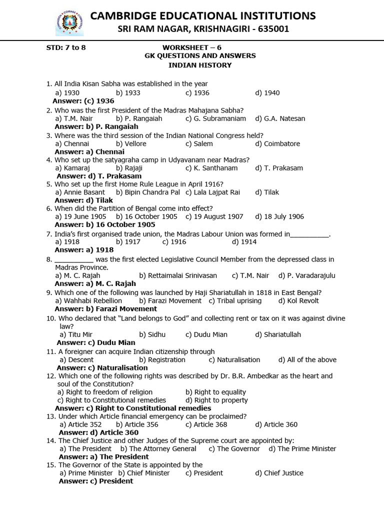 7 to 8 gk notes level 2 20 questions worksheet 6 pdf politics