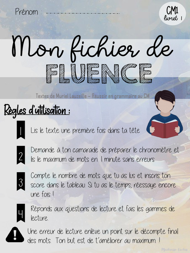 Livret de fluence CM1 - Maitresse Cactus | PDF