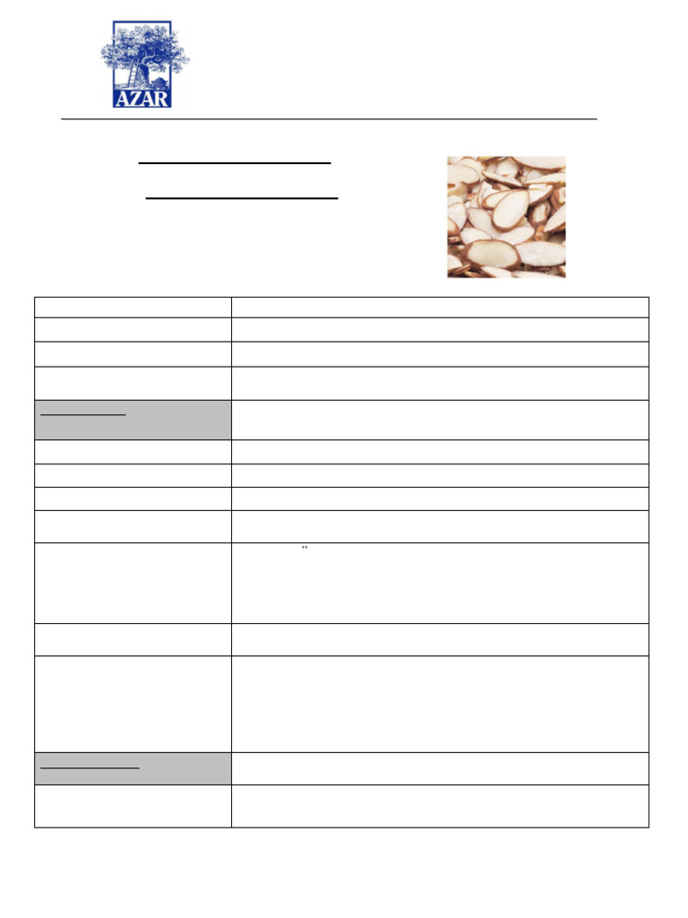 Raw Sliced Almonds Product Specs | PDF | Almond
