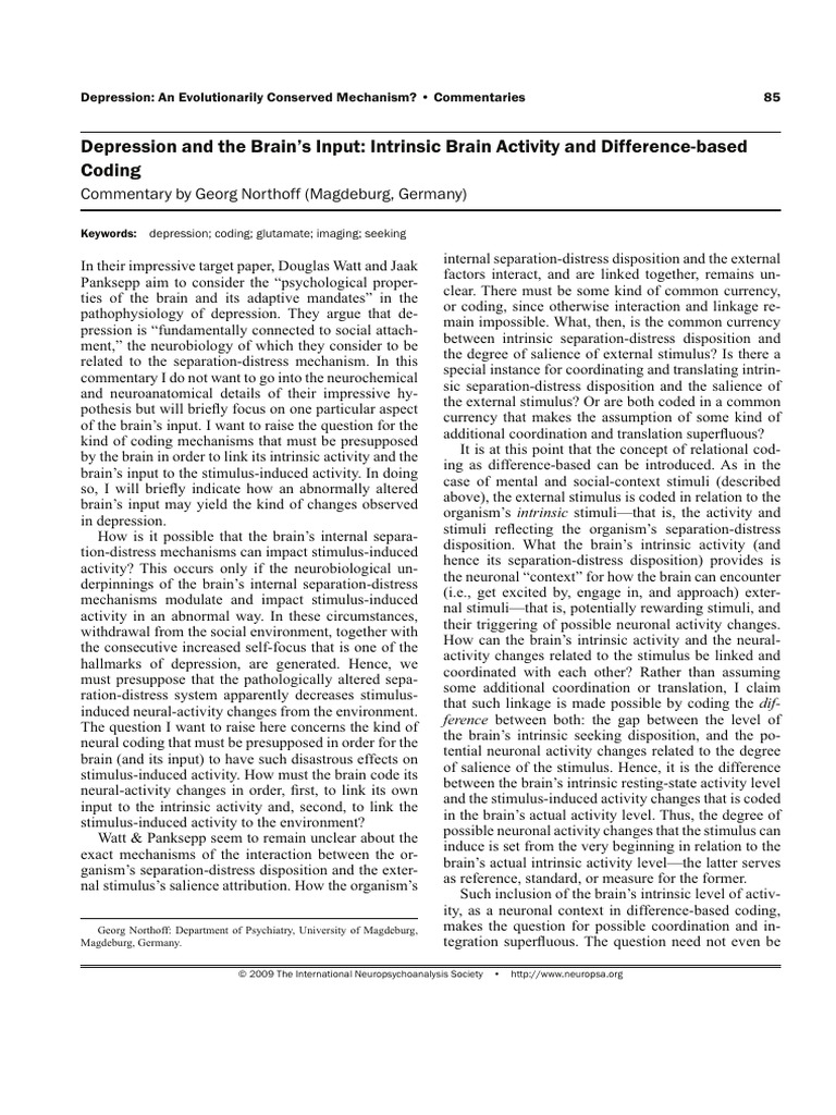 Depression and The Brain's Input | PDF | Brain | Stimulus (Physiology)