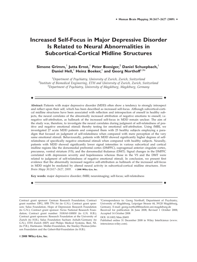 Neural Correlates of Self-Focus in MDD | PDF | Major Depressive ...