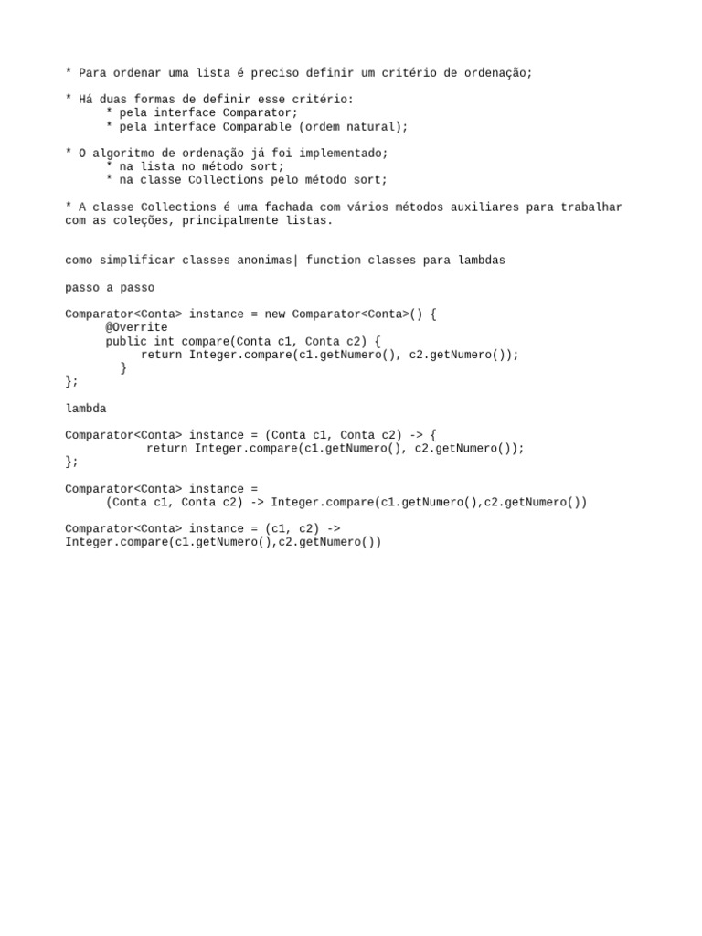 Ordenação de Listas em Java: Comparator e Comparable | PDF
