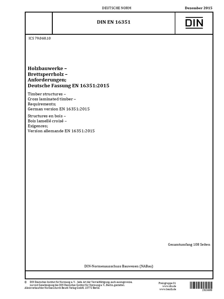 EN 16351 - 2015 DE CLT Production Requirements | PDF