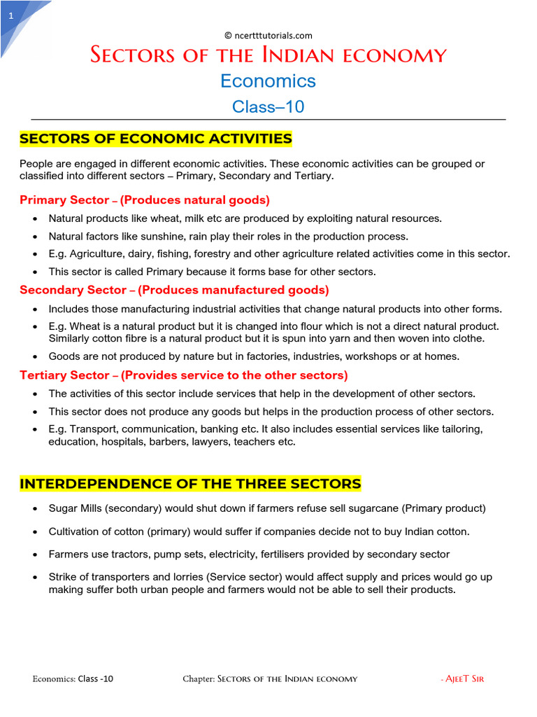 Sectors of the Indian Economy Explained | PDF | Underemployment ...