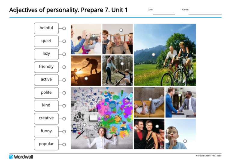 Adjectives of Personality Prepare 7 Unit 1 Labelled Diagram | PDF