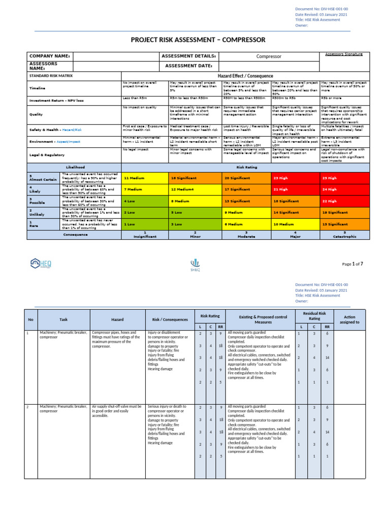 Compressor Risk Assessment Overview | PDF | Risk | Personal Protective ...