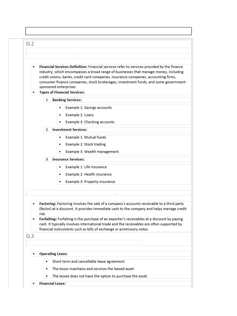 Overview of Financial Services Types | PDF | Lease | Factoring (Finance)