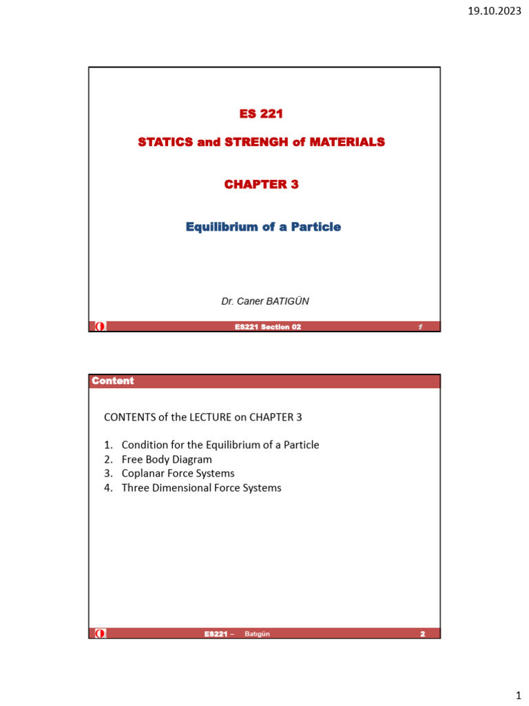 Equilibrium of a Particle in Statics | PDF | Force | Tension (Physics)