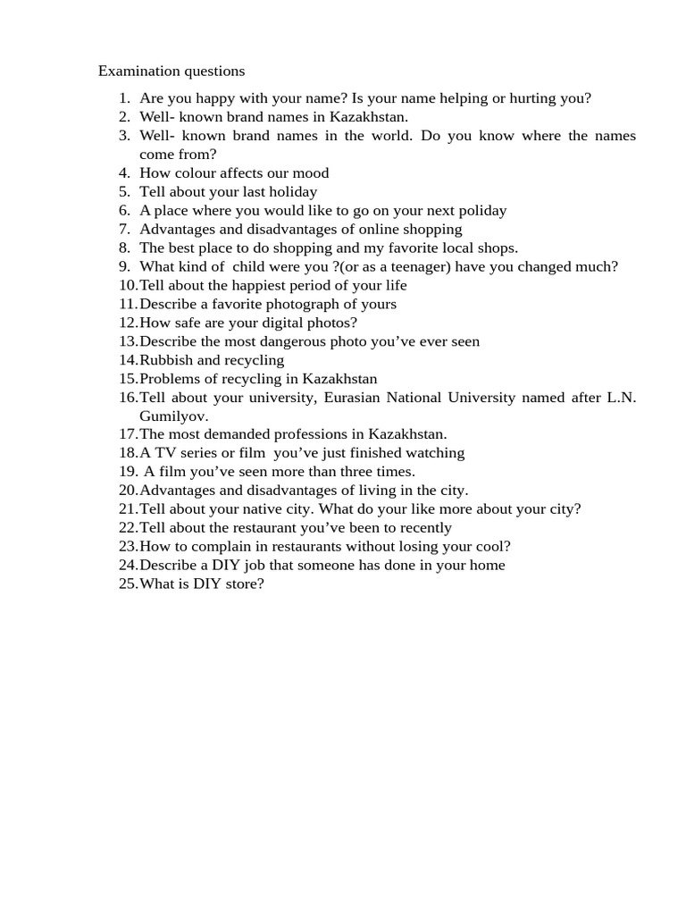 Engaging Examination Questions for Discussion | PDF