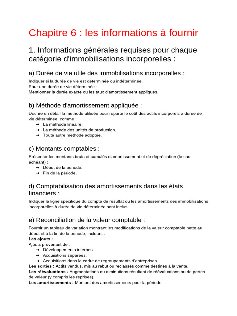 Informations sur les immobilisations incorporelles | PDF | Dépréciation ...