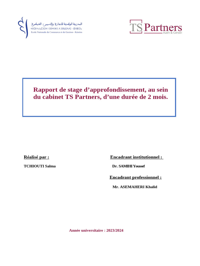 Rapport de stage : Audit chez TS Partners | PDF | Audit | Contrôle interne