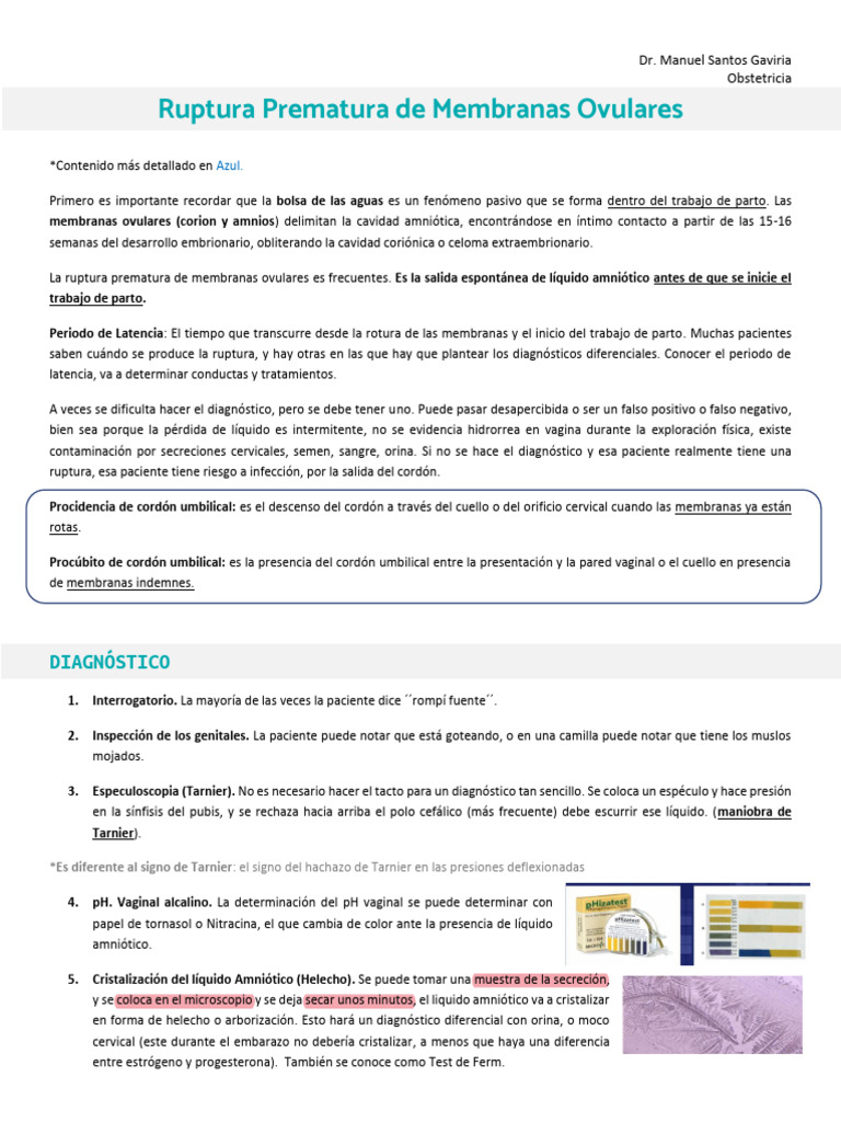 Clase 12. Ruptura Prematura de Membrana - 021206 | PDF | Parto | El ...
