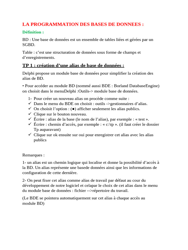 Programmation de bases de données en Delphi | PDF | Bases de données ...
