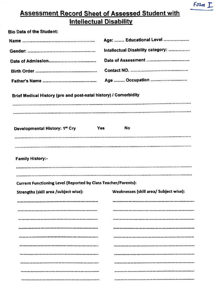 Student Assessment Record for Intellectual Disability | PDF | Concept ...