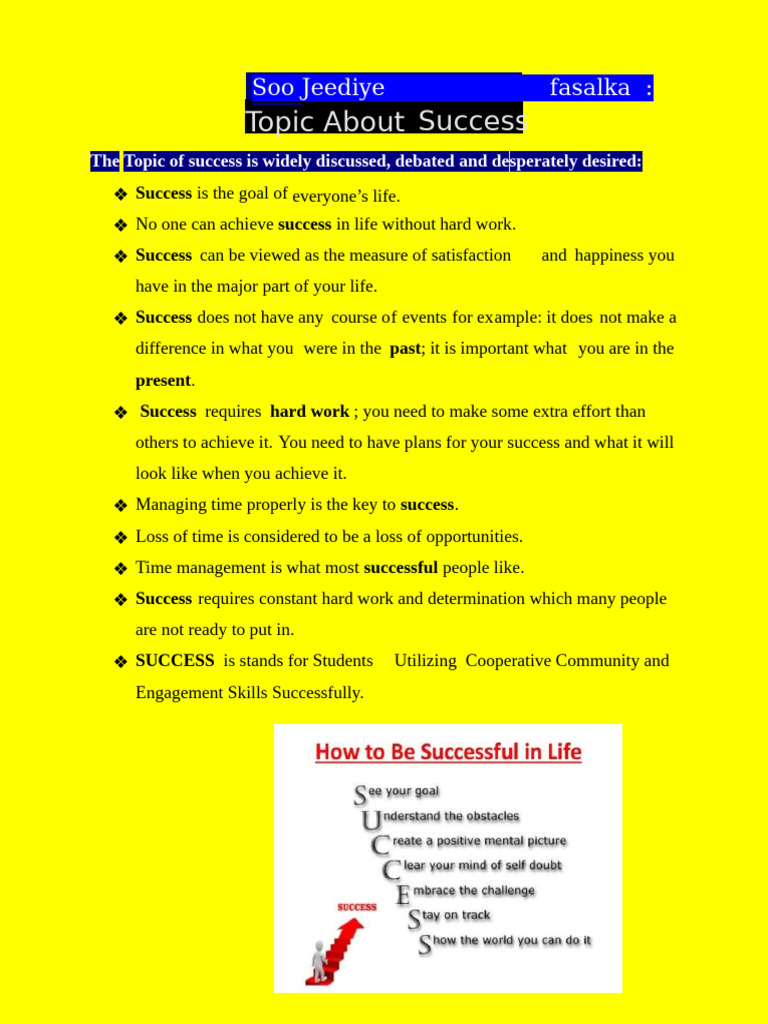 Topic about success pdf