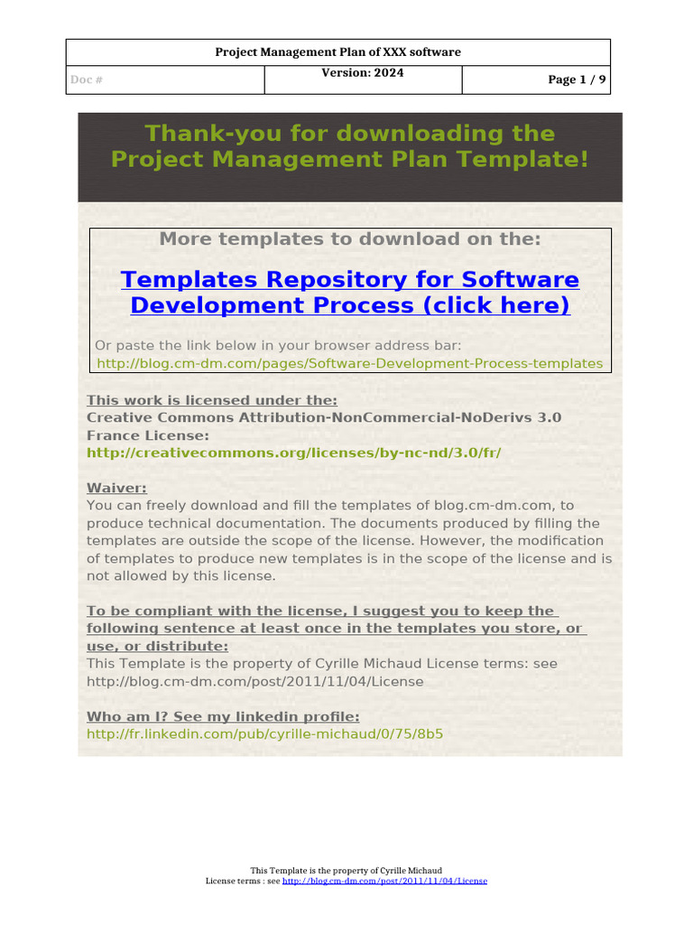 2024 Project Management Plan Template | PDF | Software Testing ...