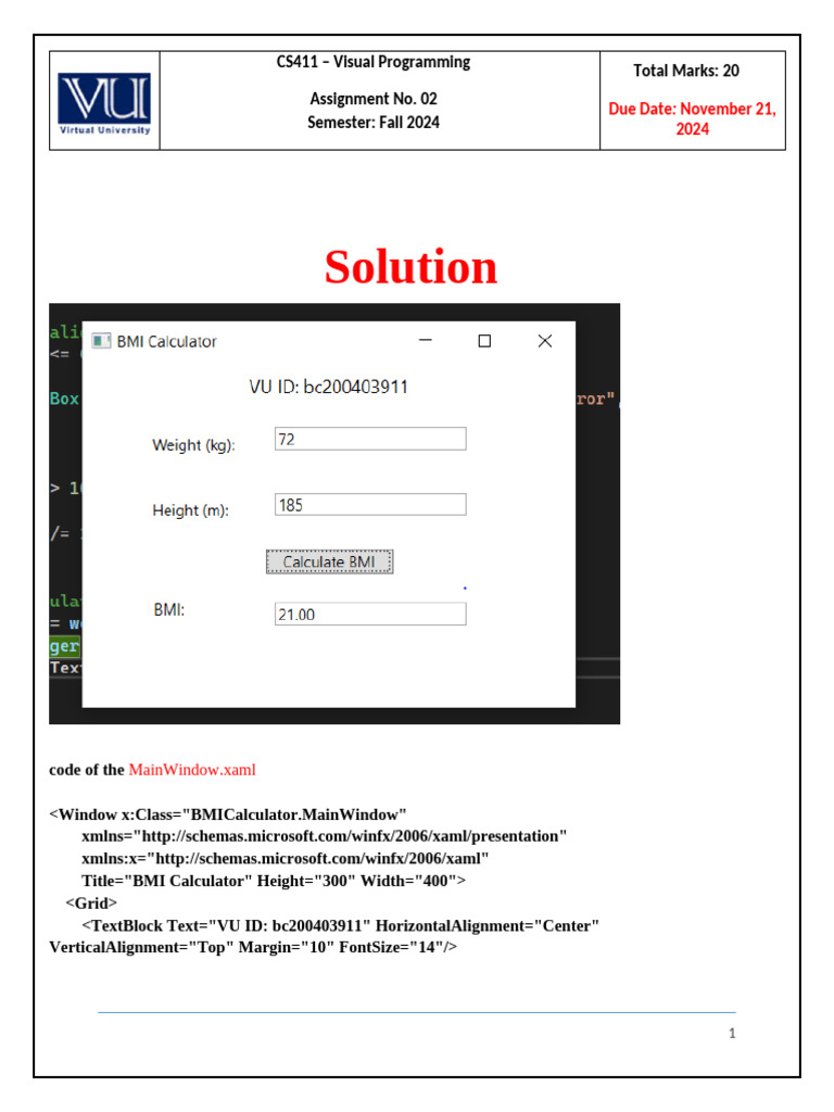 BMI Calculator XAML Code Solution | PDF | Computer Programming ...