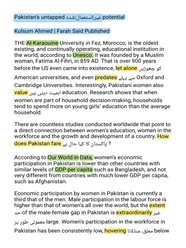 Women's Workforce Participation in Pakistan | PDF | Gross Domestic ...