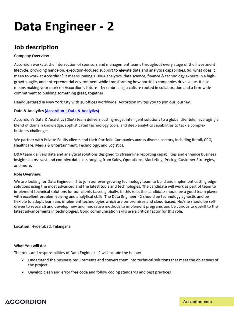 Data Engineer - 2 - Accordion JD | PDF | Analytics | Leadership