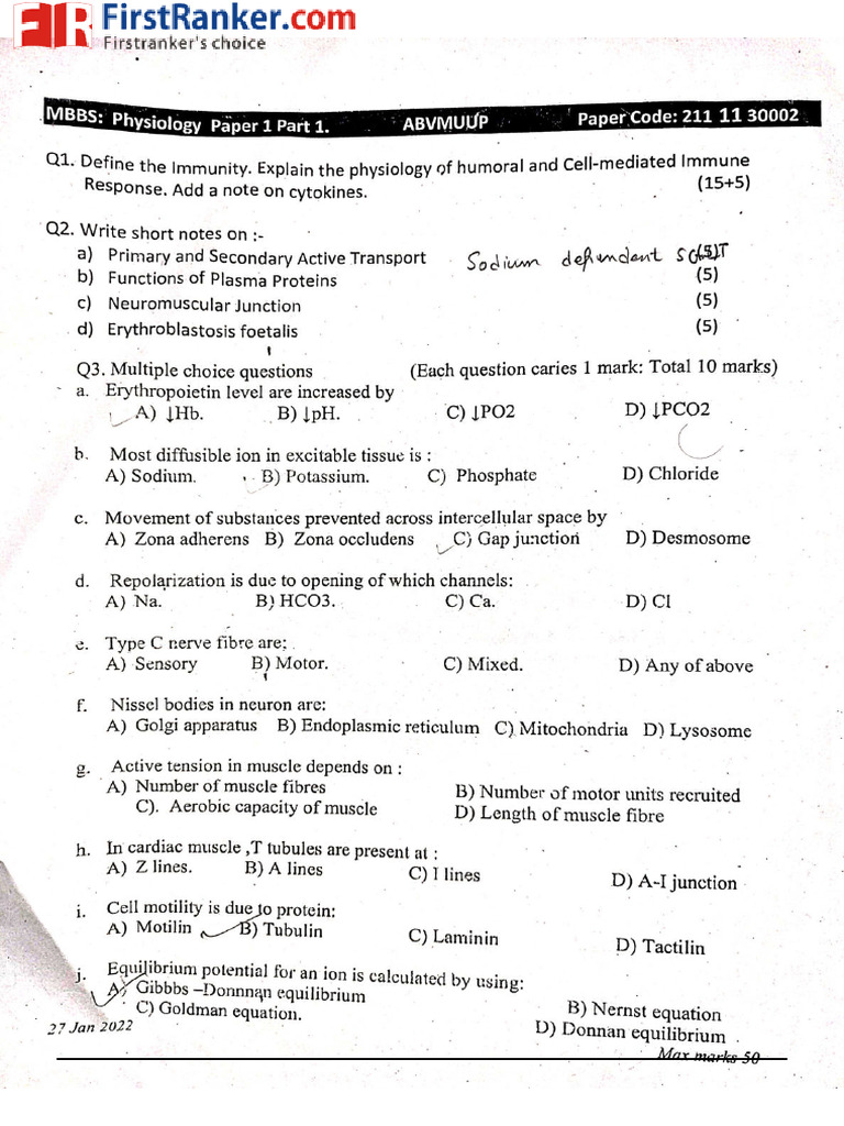 ANATOMY AND PHYSIOLOGY QUESTION PAPER PDF 2022 visual data 5