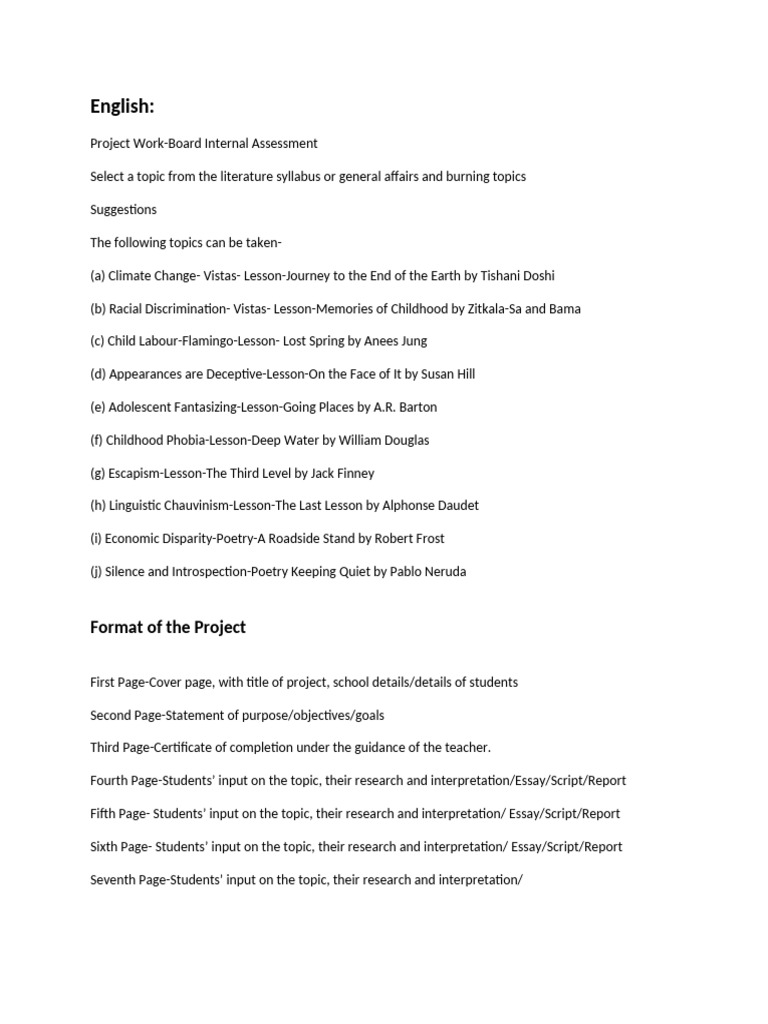 Literature Project Topics Guide | PDF