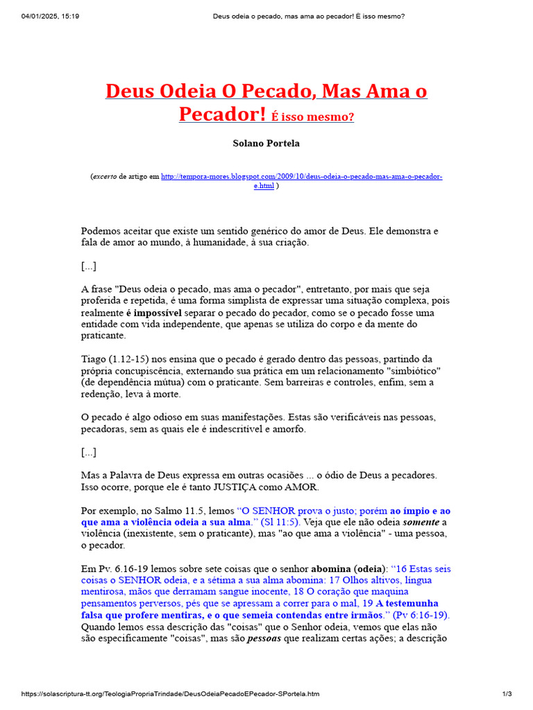 Deus Odeia o Pecado, Mas Ama Ao Pecador! É Isso Mesmo | PDF | Pecado | Amor