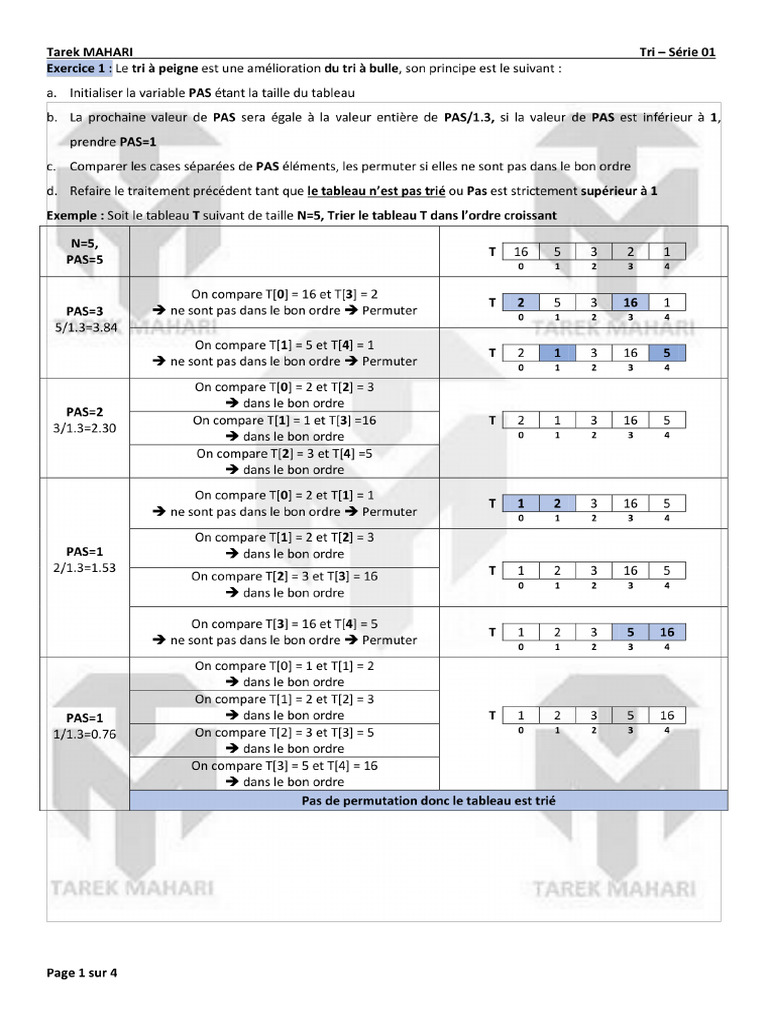 4 SI - Série Tri - Correction | PDF
