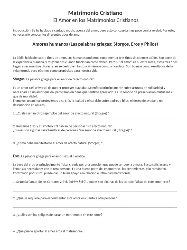 Tipos de Amor en el Matrimonio Cristiano | PDF | Amor | Matrimonio