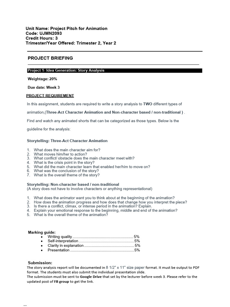 UJMN2093 Project Pitch For Animation_ Project Brief + rubrics_202410 (2 ...