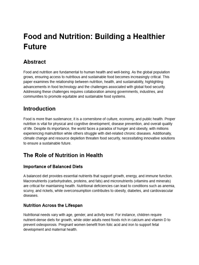 Food and Nutrition - Building A Healthier Future | PDF | Nutrition ...