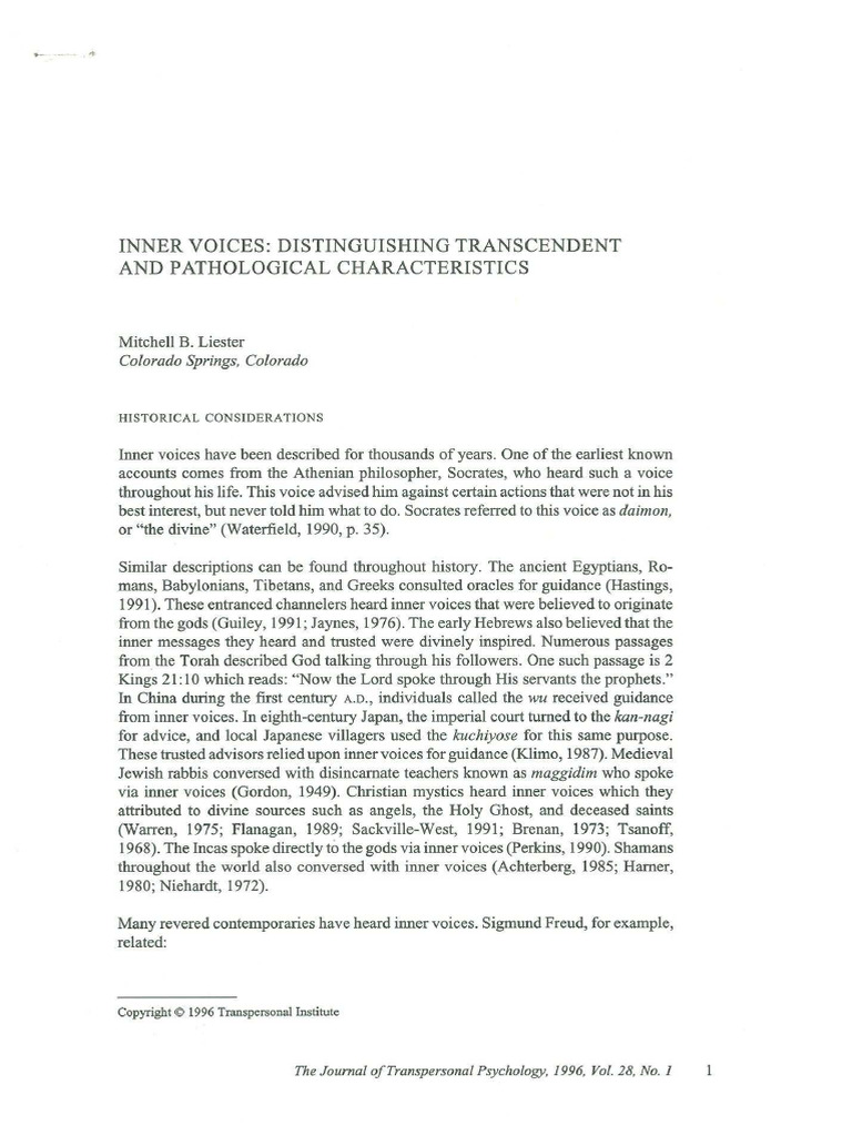 Inner Voices Distinguishing Transcendent | PDF