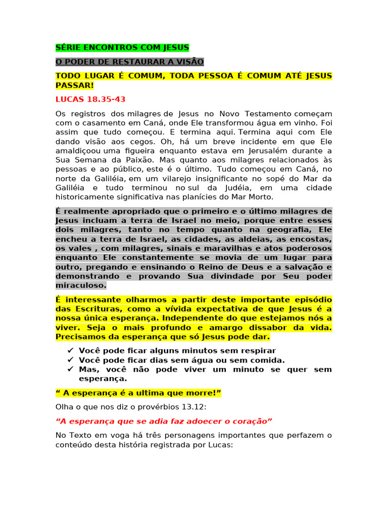 O Poder da Visão em Lucas 18:35-43 | PDF | Jesus | Deficiência visual