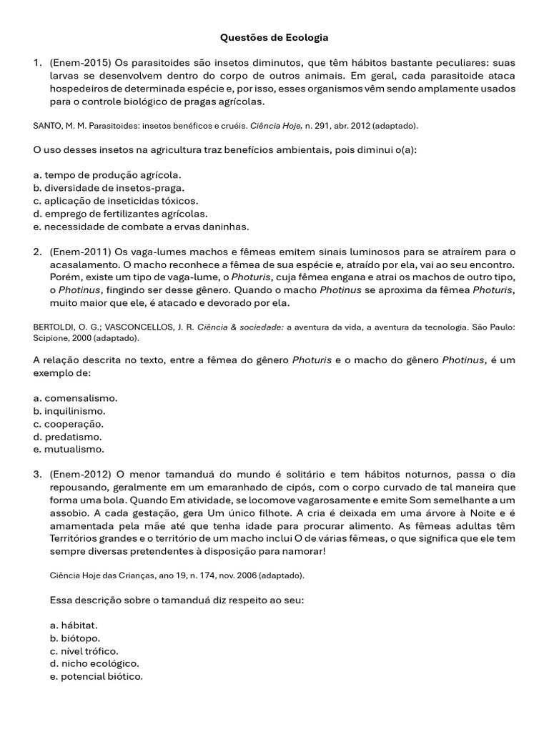 Questões de Ecologia para o Enem | PDF | Vírus | Bactérias